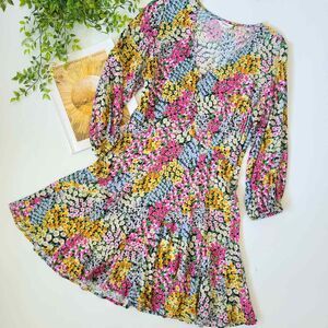 Takara Floral V-Neck Button Mini Dress Size Med